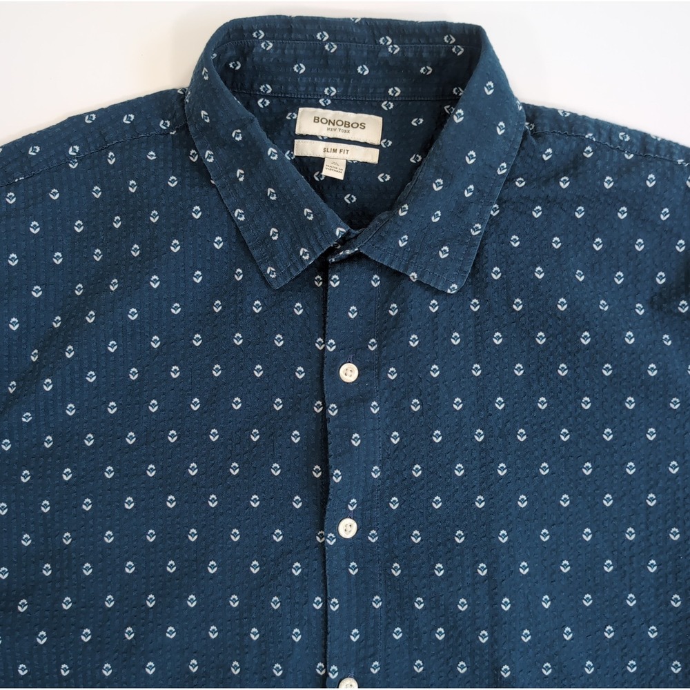 Bonobos Seersucker Pattern Short Sleeve Button-Down Shirt Men's XL Slim